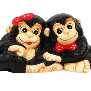 Vintage Ceramic Monkey Boy & Girl Dual Figural  10 Inch Coin Bank